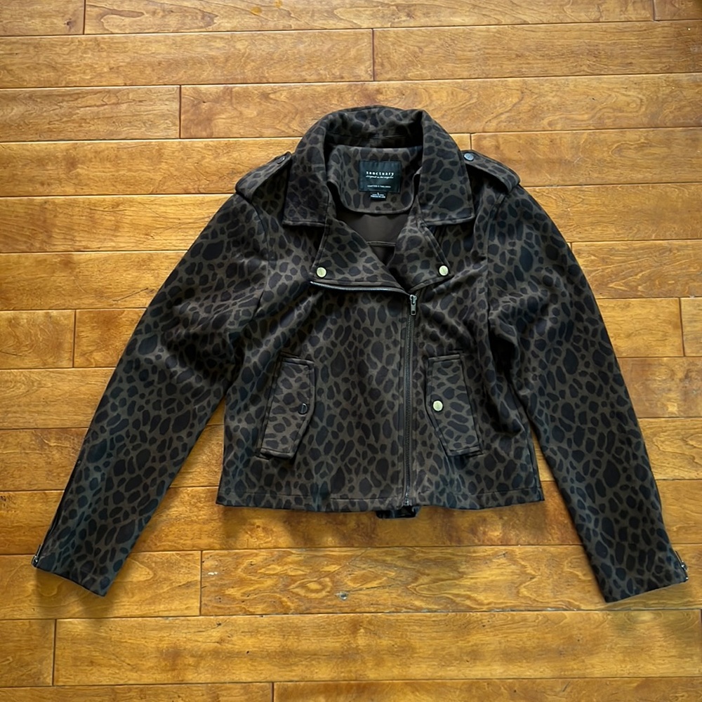 Green Leopard Suede Biker Jacket